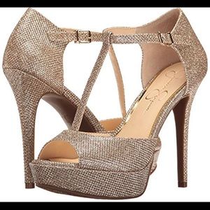 JESSICA SIMPSON Bansi sparkle gold platform dress heel size 8